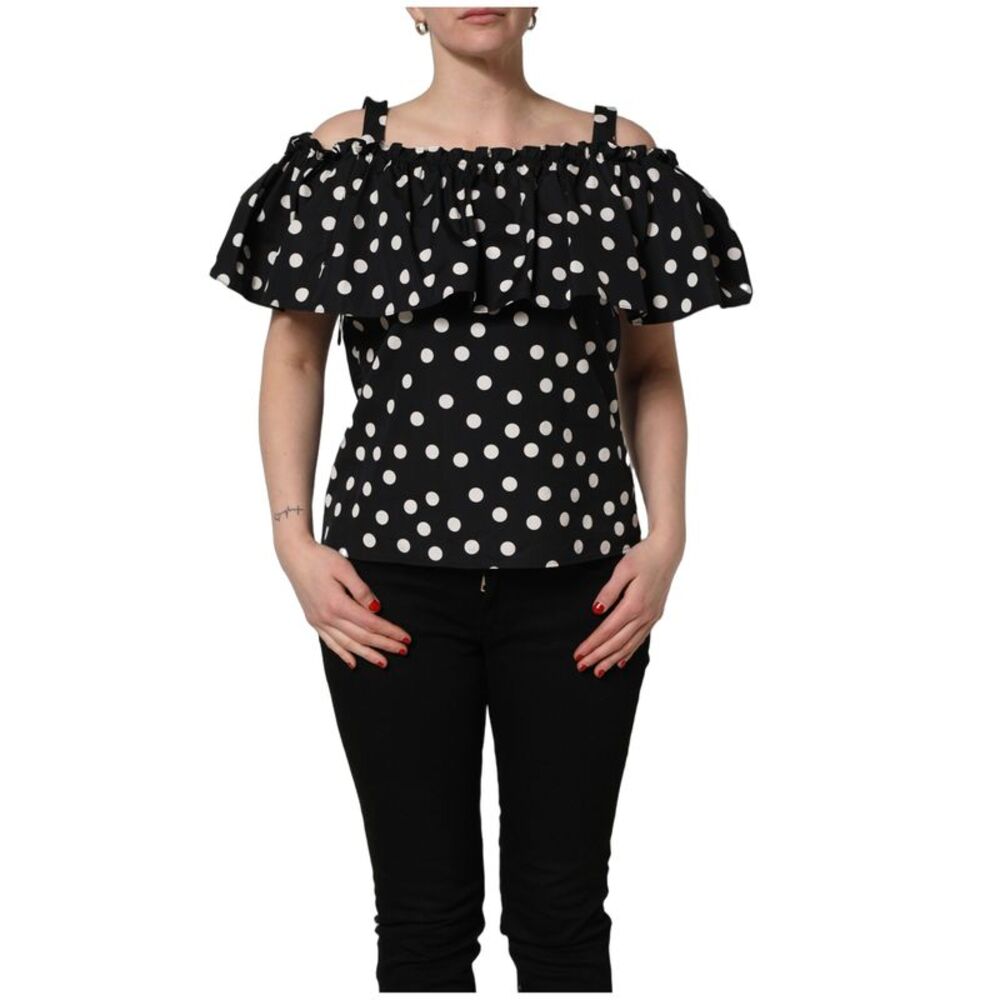 Dolce & Gabbana Black White Polka Dot Off Shoulder Women's Top